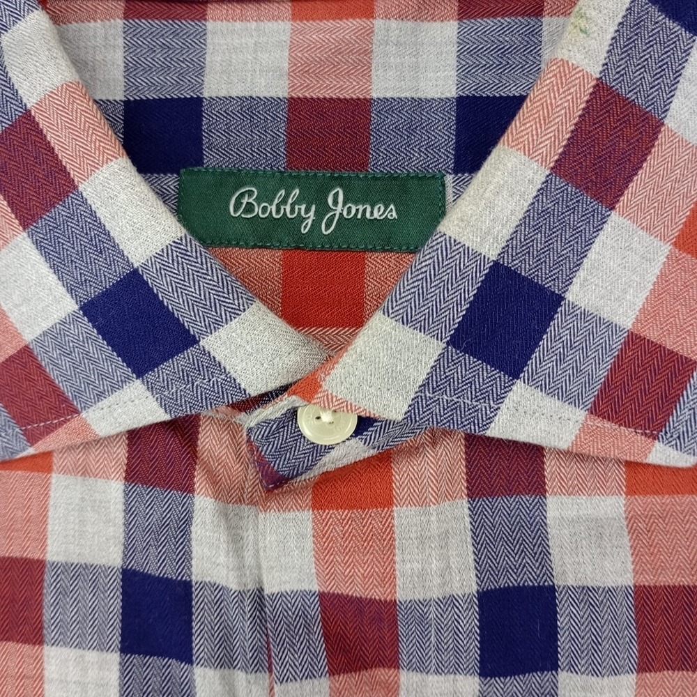 Bobby Jones Collection Mens Golf Button Down Size XL Red Grey Blue Plaid - Picture 3 of 9